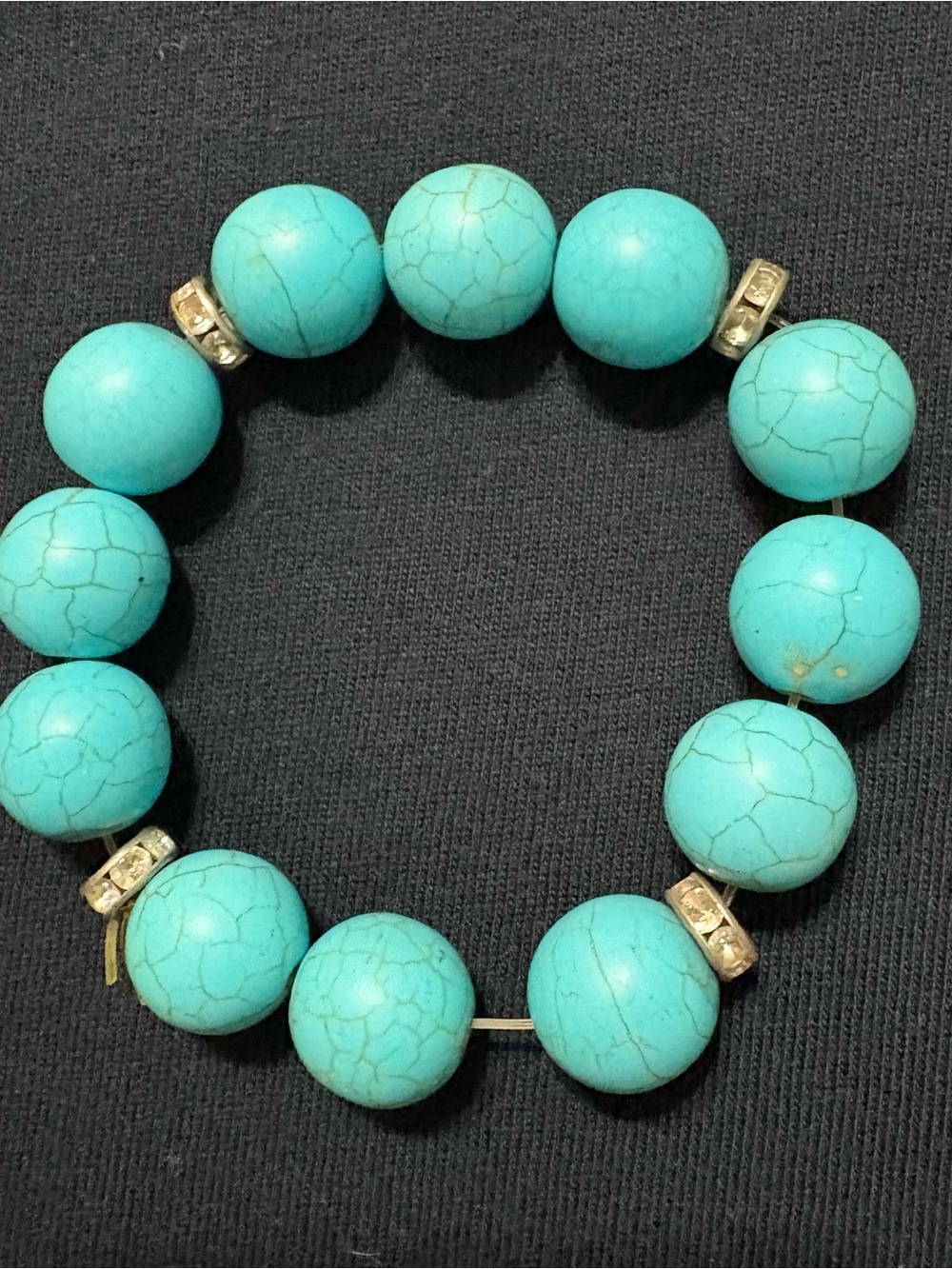 Turquoise Beaded Stretch Bracelet with Gold Accent Spacers